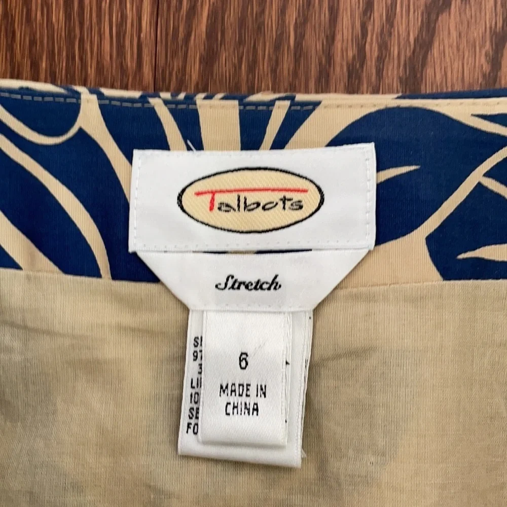 TALBOTS Mini pencil SKIRT leaf motif / outlined sequins Cotton stretch zipped 8